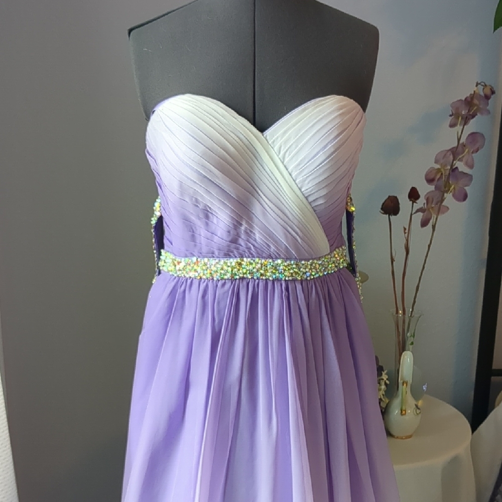 Elegant Purple and White Ombre Strapless Gown - Picture 8 of 11